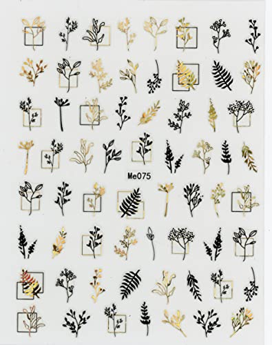 9 Sheets Black Gold Leaves Nail Art Stickers Decals Self-Adhesive Grass Leaves Butterfly Dragonfly Insect Design Manicure Tips Nail Decoration fo