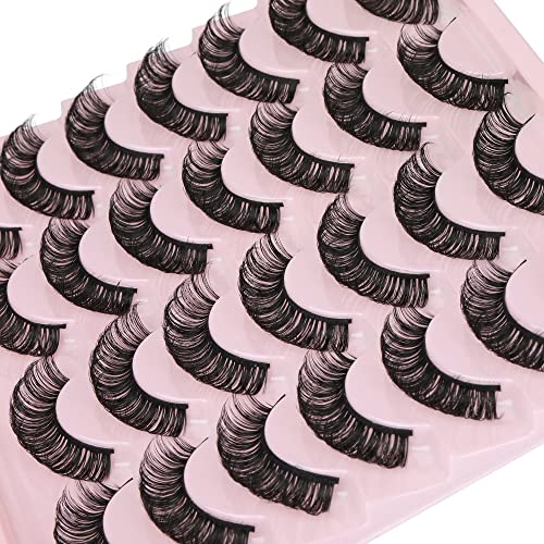 Newcally Russian Strip Lashes D Curl Wispy Fluffy False Eyelashes Natural Thick Volume Faux Mink Eye Lashes Reusable Handmade Like Fake Lashes Ex