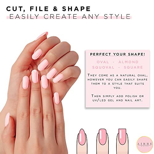 AIRRE 240pcs Medium Oval False Nails with Strong Glue - For UV/LED Gel, Polish & Nail Art. Natural Opaque Nail Kit (10 Sizes). DIY Manicure Nails
