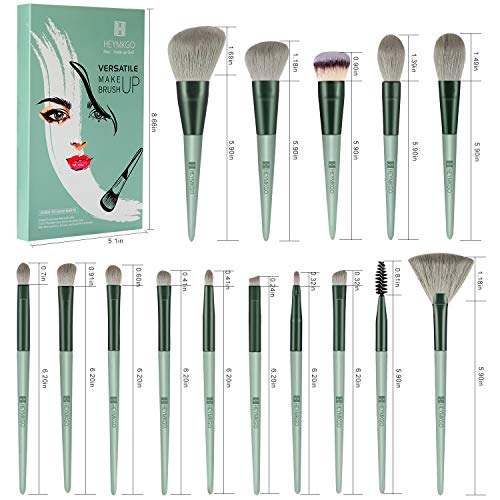 Makeup Brushes HEYMKGO 15pcs Premium Synthetic Bristles Green Conical Handle Kabuki Foundation Brush Makeup Sets Professional Portable Flannel Ba