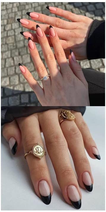 JUSTOTRY 4 Packs (96 Pcs) White and Black Square False Nails Short Pattern,Cheap and Durable French Press on Nails,Swirl Fake Nails Medium with N