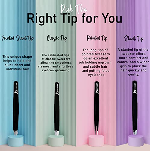 JustBlanks Professional Stainless Steel Tweezers, Best Precision Tweezers for Eyebrows - Tweezers for Women, Ingrown Hair, Splinter, Blackhead -