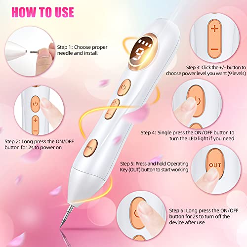 Augot Skin Tags Removal Pen, Professional Mole Remover Pen kit Portable USB Rechargeable Skin Tag Removal Pen with 9 Modes LCD Display Replaceabl