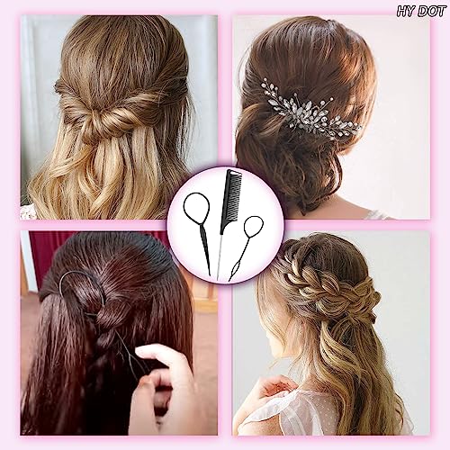 Hair Braiding Tool Rat Tail Comb French Braid Loop Tool - Hair Pull Through Tool Metal Pin Tail Comb - Parting Comb hair looping Tool Elastic Hai