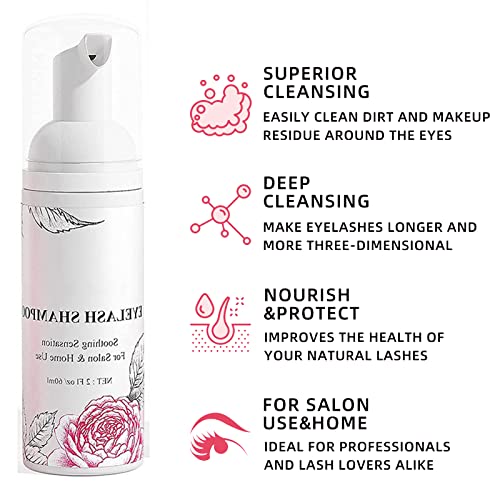 Rosarden Eyelash Extension Cleanser Eyelash Extension Shampoo Lash Cleanser for Extensions+Cleansing Brushes+Mascara Wand For Extensions and Natu