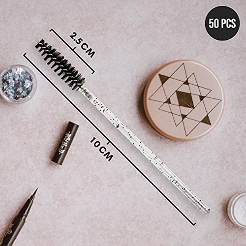 Eyelash Brush Pack of 50 - Bendable, Lightweight Disposable Mascara Wands - 10cm Long Eyelash Spoolies for Lash Extensions, Eyebrows Contouring a