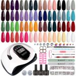 BLACICO 32 Colors Gel Nail Polish Kit with UV Light 168W Nail Dryer, No Wipe Base Top Coat Cure Red Black Glitter Gel Nail Polish Set, Nail Lamp,