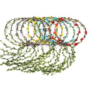 10 Pcs Flower Crown Headbands, Floral Hair Wreath Garland, Flower Headbands Headpiece Multicolor Boho for Women, Girls, Wedding, Festival, Party,