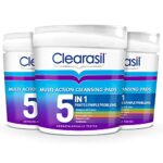 Clearasil 5-In-1 Multi-Action Cleansing Salicylic Acid Pads, Face Exfoliating For Acne Prone Skin, Unblock Pores, Reduces Blackheads, Pimples & E