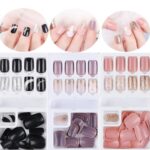 90PCS Press on Nails,False Nails,Full Cover Short False Nails,French Tip False Nails Fake Nails Short, Reusable Stick on Nails Tips Nails Set wit