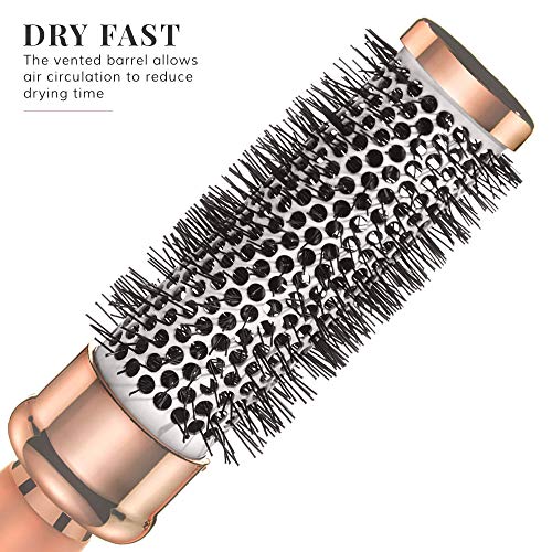 Round Brush Set for Women - Round Barrel Hair Brushes and Tail Comb for Blow Drying - Blow Dry Hairbrush For Women in Rose Gold by Lily England