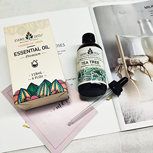 EVOKE OCCU Tea Tree Essential Oil 118ml, Pure Tea Tree Oil for Diffuser Skin Hair Body Nail Care- 4 FL Oz