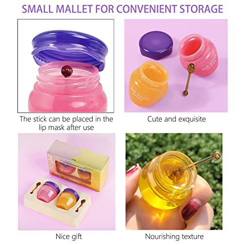 Lip Sleeping Mask Lip Balm Skincare Set,Honey Sakura Moisturizing Lip Plumper Care Day Night Repair,Prevent Dry Crack,Lip Line Reducing,Clearing