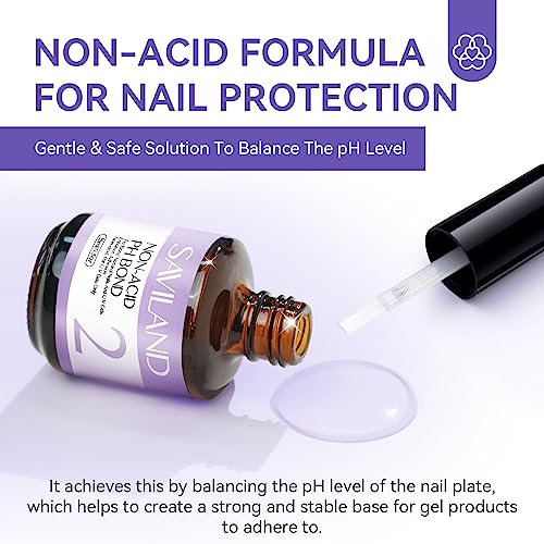 Saviland Nail Prep Dehydrate and Acid-free Primer, Fast Air Dry Long-Lasting Superior Bonding Nail Prep Set for Gel Nail Polish,Acrylic Powder et