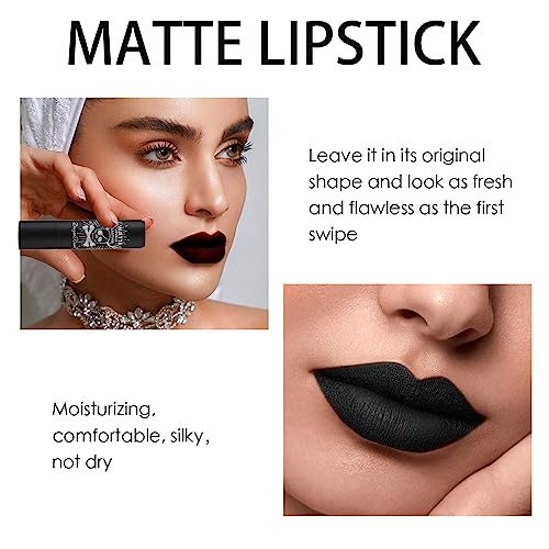 Black Lipsticks for Women Long Lasting - Matte Lipstick Highly Pigmented - Waterproof Moisturize Plumping Lip Gloss Non Stick Velvet Lipstick - U