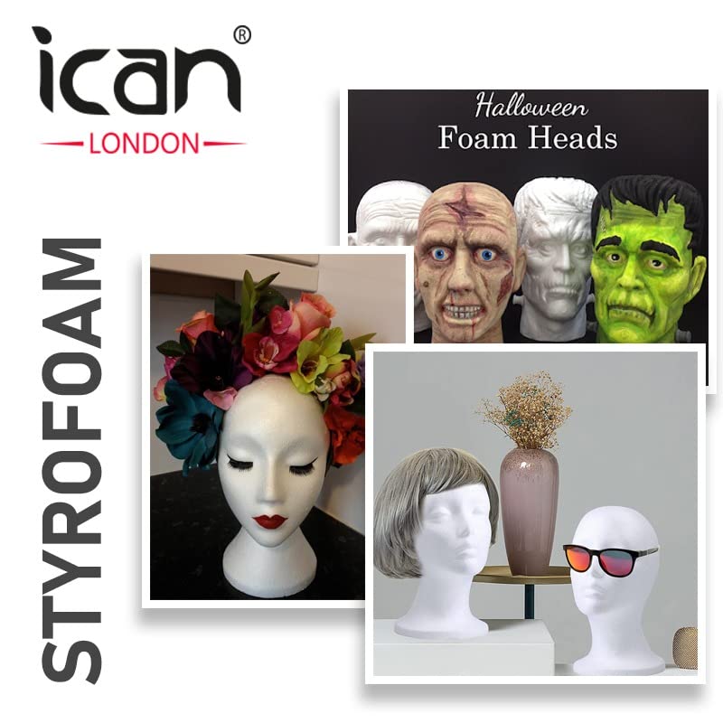 ICAN LONDON POLYSTYRENE FEMALE DUMMY MANNEQUIN HEAD MEDIUM FOR HATS,WIGS, DISPLAYS