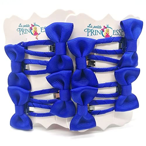 Set 8 Pcs HAIR BOWS HAIR CLIPS GIRLS CLIPS SCHOOL RIBBON SLIDES Hair ACCESSORY (Navy Blue)