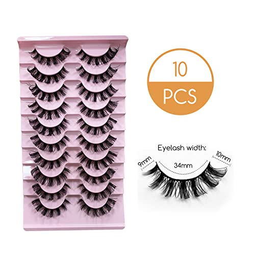 CNMTCCO False Eyelashes 10 Pairs Russian Strip Lashes Natural Fluffy Wispy D Curly Faux Mink Lashes Thick Short Soft Eyes Lash Reusable Fake Eyel