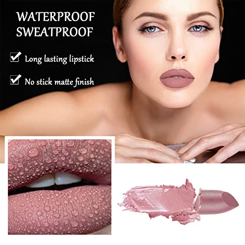 Matte Lipstick Long Lasting, Non Stick Cup Velvet Lipstick Lip Gloss Waterproof Lipstick Professional Lipstick Cosmetics Make Up Gifts Full-Cover