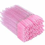 G2PLUS 300 PCS Disposable Eyelash Brushes - Pink Eyelash Spoolies for Extensions - Crystal Mascara Wands -Eyelash Extension Brush Applicator for