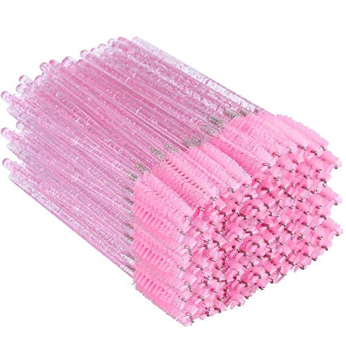 G2PLUS 300 PCS Disposable Eyelash Brushes - Pink Eyelash Spoolies for Extensions - Crystal Mascara Wands -Eyelash Extension Brush Applicator for