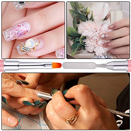 QINREN Dual-ended Polygel Brush & Picker, Stainless Steel 2 In 1 Polygel Nail Brush Gel Manicure Nail Tool for Polyol UV Acrylic Nails Extension