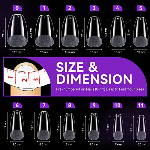 Gelike ec Short Coffin Nail Tips - XS Soft Gel Nail Tips Coffin Shaped Full Cover Gel X Nails Pre Etched for Extensions,PMMA Resin Clear Strong F