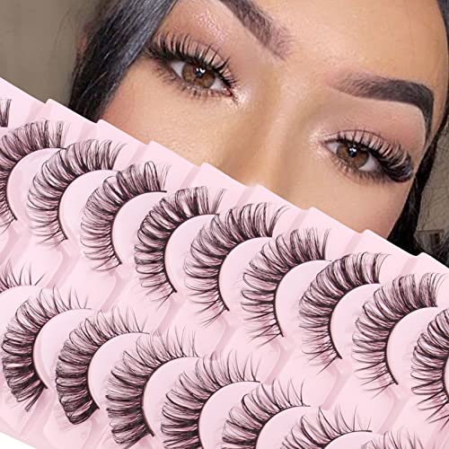 Parriparri Eyelashes Russian Strip Lashes 10 Pairs Curly False Lashes D Curl Volume Strip Lashes Natural Fluffy Thick Fake Lashes