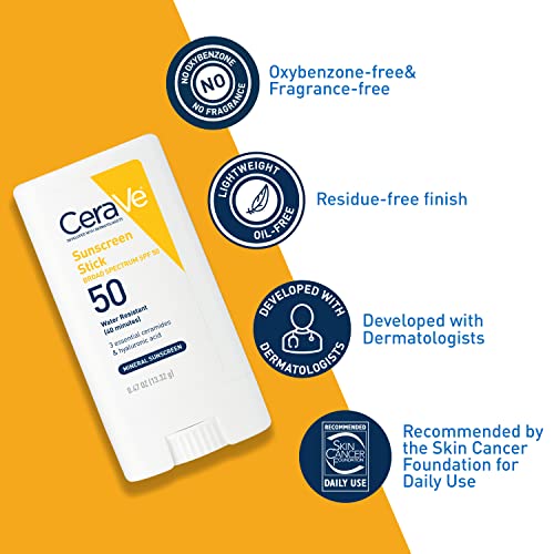 CeraVe Sunscreen Stick SPF 50 0.47 oz with Zinc Oxide, Hyaluronic Acid and Ceramides for Broad Spectrum Sun Protection