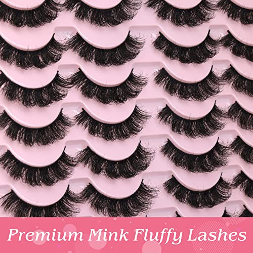 False Eyelashes D Curl Lash Strips Fluffy Wispy Mink Lashes Look Like Extensions Russian Strip Lashes Natural Look Volume Dramatic Short Fake Eye