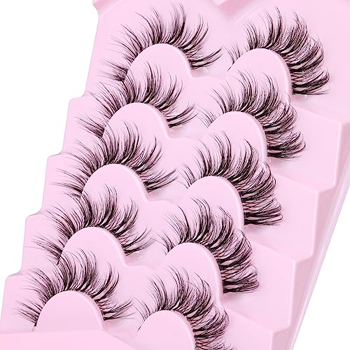 Eyelashes Natural Clear Band Lashes Cat Eye Wispy Faux Mink Lashes 16MM 3D Fluffy Fake Eyelash 7 Pairs Pack by Mavphnee