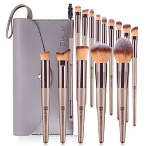 Makeup Brushes 15 Pcs Make Up Brushes Set Professional Champagne Gold Makeup Brush Pack Foundation Blending Powder Blush Concealers Eyeshadow Eye