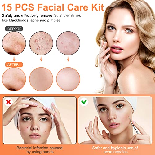 Blackhead Remover Tool Kit, IUMAKEVP 15 PCS Professional Stainless Steel Pimple Popper Comedone Extractor Tools for Removing Pimple, Blackheads,