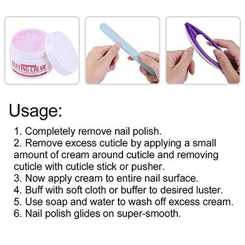 DEWIN Super Nail Buffing Cream, Carnate Nail Buffing Cream Nail Art Buffing Cream Nail Brush Buffer Varnish Polish Polishing Strip Nail Art 3Pcs/