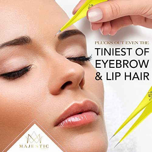Majestic Bombay Fine Point Tweezers for Women and Men – Splinter Ticks, Facial, Brow and Ingrown Hair Removal–Sharp, Needle Nose, Surgical Tweeze