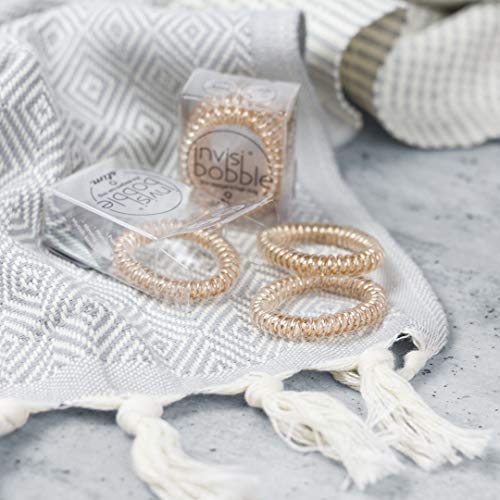 invisibobble SLIM Hair Ties, Bronze Me Pretty, 3 Pack - No Kink, Strong Hold, Stylish Bracelet - Suitable for All Hair Types
