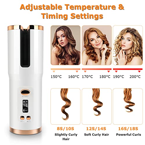 Cordless Auto Curling Iron, Topretty Hair Wand Curling LCD Display & USB Rechargeable Anti-Tangle Hair Curlers for Long Hair Adjustable Temperatu