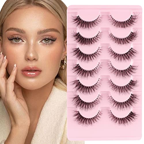 Parriparri False Eyelashes Fluffy Fox Eye Lashes L Curl Sexy Cat Eye Eyelashes Soft Winged Angel Fake Lashes Wispy Lightweight Faux Mink Lashes (