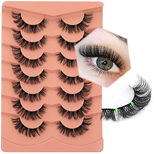 False Eyelashes Cat Eye Lashes 14mm DD Curl Russian Lashes Natural Strip Lashes Fluffy Eyelashes Russian Strip Lash Volume Fake Lashes 7 Pairs by