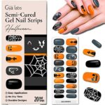 Gya Labs Nail Stickers - Festive - Halloween | Long Lasting Nails for Women - Semi Cured Gel Nail Strips (20 Pcs) - Nail Stickers for Nail Art Ki