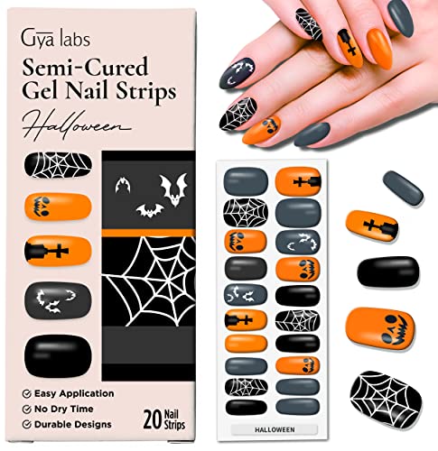 Gya Labs Nail Stickers - Festive - Halloween | Long Lasting Nails for Women - Semi Cured Gel Nail Strips (20 Pcs) - Nail Stickers for Nail Art Ki