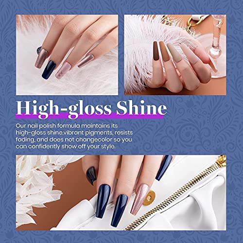 Beetles 20 Pcs Gel Nail Polish, Manhattan Soak Off Nail Polish Set Nude Glitter Burgundy Red Purple Gold Starter Kit with Glossy & Matte Top Base