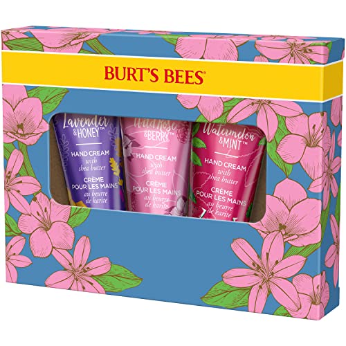 Burt's Bees Hand Cream Gift Set with Shea Butter, Lavender & Honey, Wild Rose & Berry and Watermelon & Mint, 3 Pack