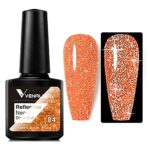 VENALISA Bright Orange Reflective Glitter Gel Polish Sparkling Shiny Disco gel Nail Polish Long Lasting soak off Nail Drying Under UV LED Lamp Na