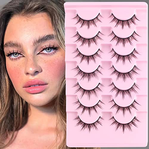 Parriparri False Eyelashes Fluffy Fox Eye Lashes L Curl Sexy Cat Eye Eyelashes Soft Winged Angel Fake Lashes Wispy Lightweight Faux Mink Lashes (