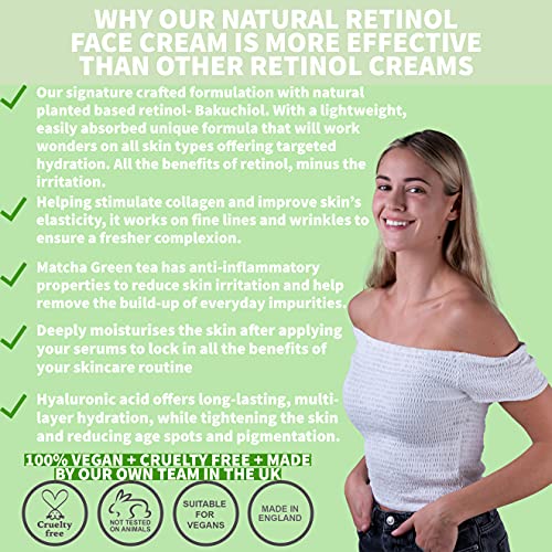 Nature Spell Natural Retinol Cream for Face 100ml – Reduces Appearance of Fine Lines – (Bakuchiol + Hyaluronic Acid) - Anti Wrinkle Face Cream –