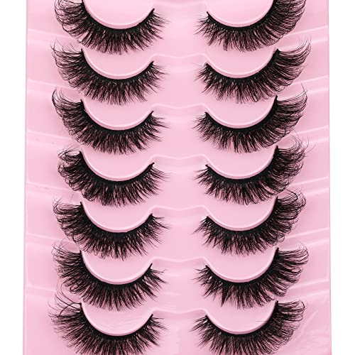 JIMIRE False Eyelashes Fluffy Cat Eye Natural Faux Mink Lashes Dramatic Wispy Fox Eye 17MM Strip Fake Lashes Look Like Eyelash Extensions Pestaña