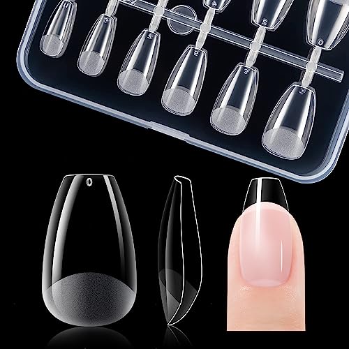 Gelike ec Short Coffin Nail Tips - XS Soft Gel Nail Tips Coffin Shaped Full Cover Gel X Nails Pre Etched for Extensions,PMMA Resin Clear Strong F