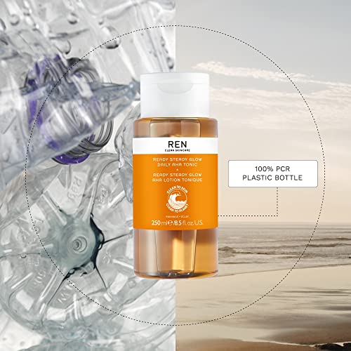 REN Clean Skincare Glow Tonic - Daily Facial Brightening - Exfoliate, Hydrate & Even Skin Tone with Resurfacing AHAs & BHAs - Cruelty Free & Vega