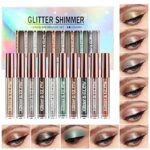 10 Pcs Liquid Glitter Eyeshadow Metallic Shimmer Glitter Eyeshadow Sweatproof Makeup Set, Matte Glitter Pressed All Highly Pigmented Blending Pow